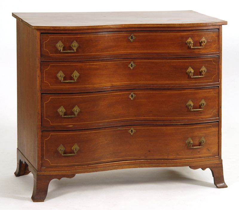 Appraisal: ANTIQUE AMERICAN REVERSE-SERPENTINE CHEST-OF-DRAWERS th CenturyIn San Domingo mahogany Inlaid