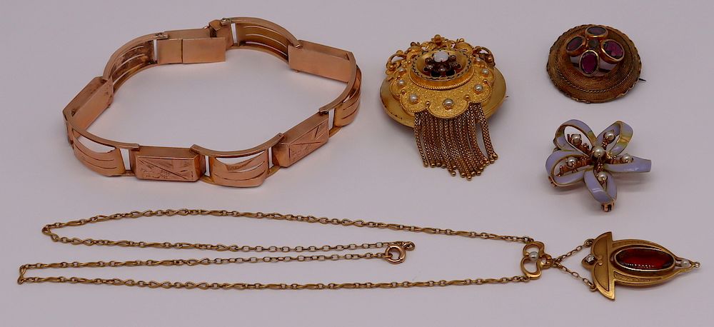 Appraisal: JEWELRY Ladies Antique Gold Jewelry Grouping Includes an Art Nouveau