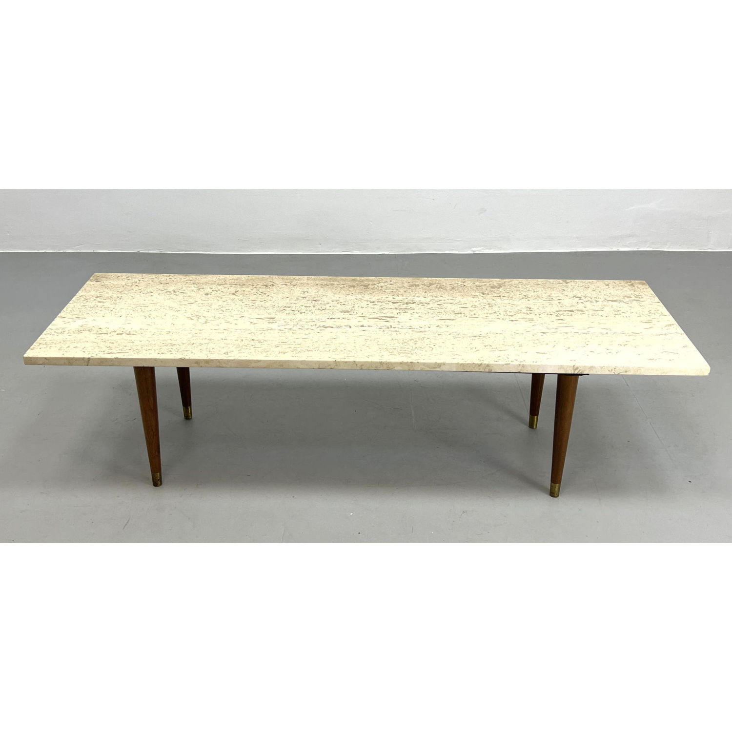 Appraisal: Italian Travertine Top Coffee Table Tapered wood legs Dimensions H