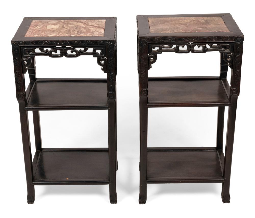 Appraisal: PAIR OF CHINESE ROUGE MARBLE-TOP STANDS LATE TH EARLY TH