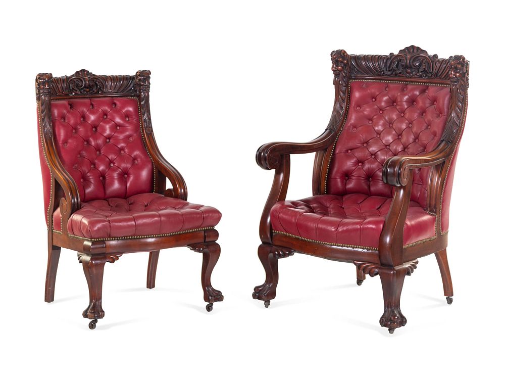 Appraisal: A Renaissance Revival Carved Mahogany Gentleman's and Lady's Chair Set