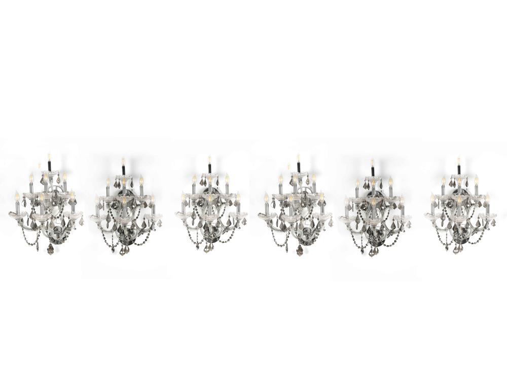 Appraisal: THREE PAIRS OF SEVEN-LIGHT GLASS SCONCESmodern in the Venetian style