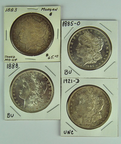 Appraisal: Four Uncirculated Morgan DollarsDates include toned -O and -D