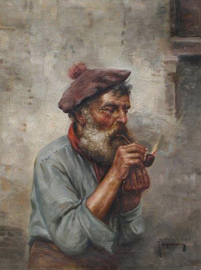 Appraisal: FRIGERIO Raffaele Italian th C Pipe Smoking Fisherman Oil Canvas