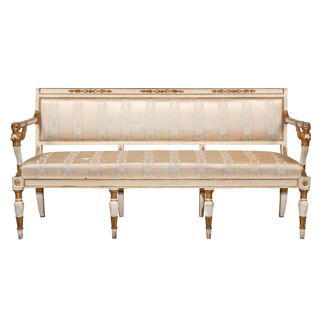 Appraisal: Italian Neoclassical Painted and Parcel Gilt Settee Circa En suite