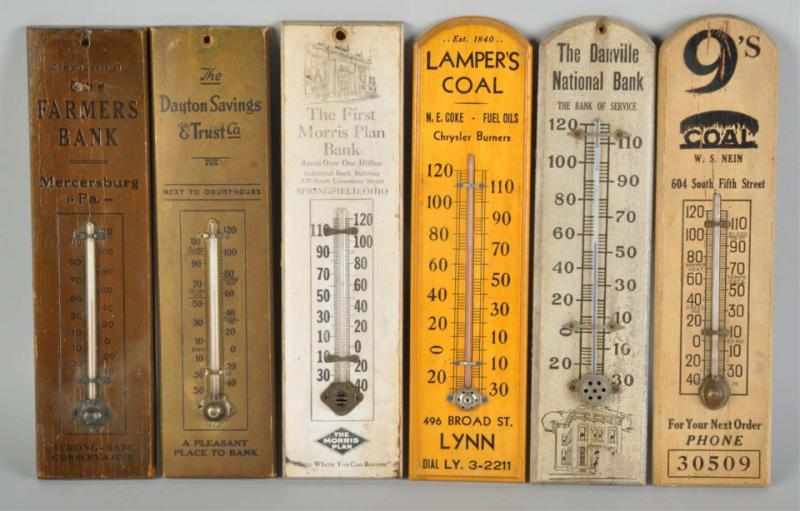 Appraisal: Lot of Wooden Advertising Thermometers Condition Excellent Plus Size Largest