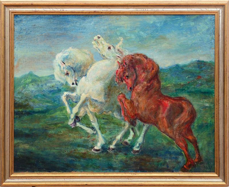 Appraisal: ALIGI SASSU - HORSES Oil on canvas c signed 'Sassu'