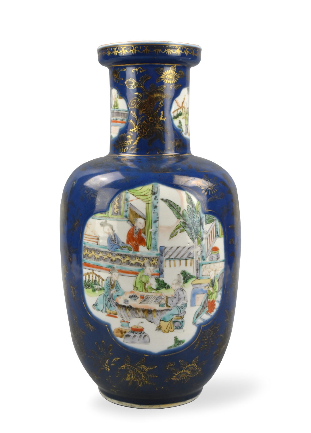 Appraisal: A Chinese gild blue famille rose rouleau vase dating from