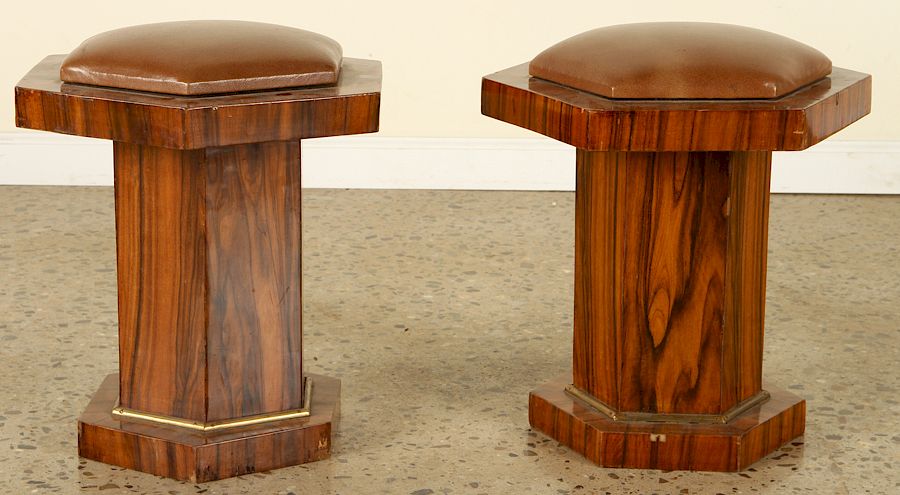 Appraisal: PAIR HEXAGONAL ROSEWOOD UPHOLSTERED STOOLS C A pair of hexagonal