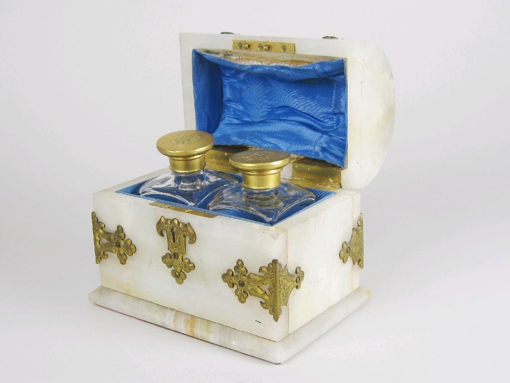 Appraisal: A white marble domed Box with brass mounts and blue