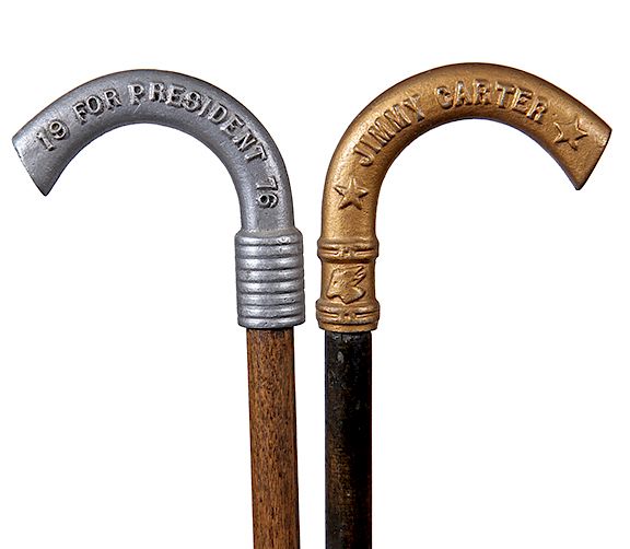 Appraisal: Two Jimmy Carter Crook Handle Canes Dated - One gold