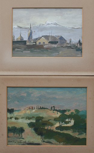 Appraisal: SPANISH LANDSCAPES OIL PAPER DATED Magnis Sight size '' x