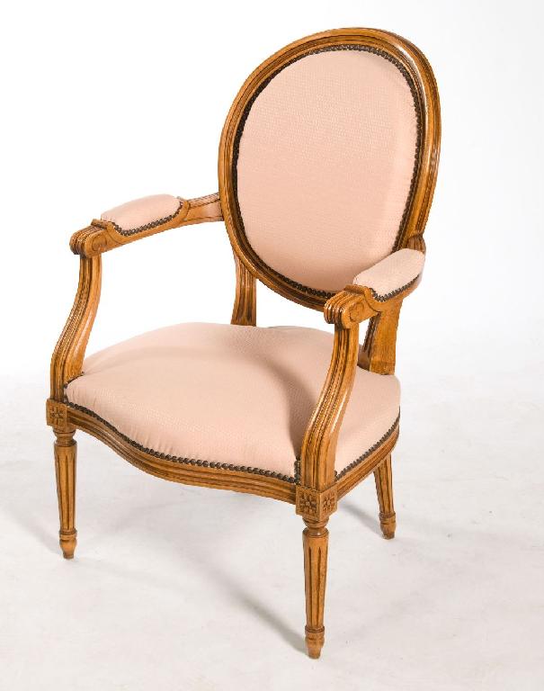 Appraisal: LOUIS XVI STYLE FAUTEUIL with beech frame oval back and