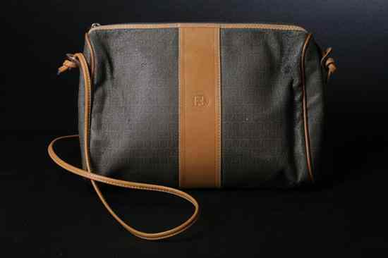 Appraisal: FENDI LEATHER HANDBAG Serial - Taupe ground with Fendi logo