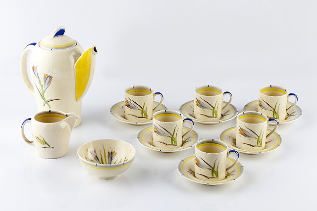 Appraisal: Susie Cooper British - 'Freesia' coffee setcomprising coffee pot sugar