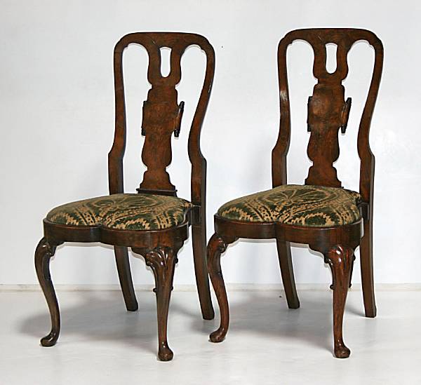 Appraisal: A pair of George I style walnut side chairs late