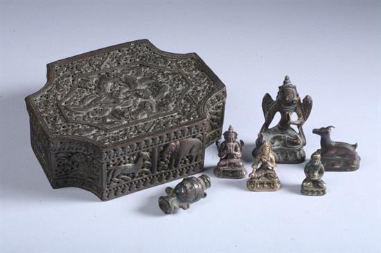 Appraisal: SIX PIECES MONGOLIAN BRONZE AND SILVER Three figures of Bodhisattva