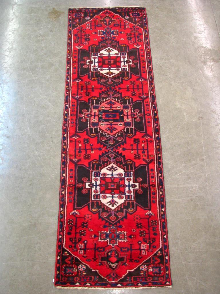 Appraisal: Handmade Oriental Runner Rug Hamadan design red field with black