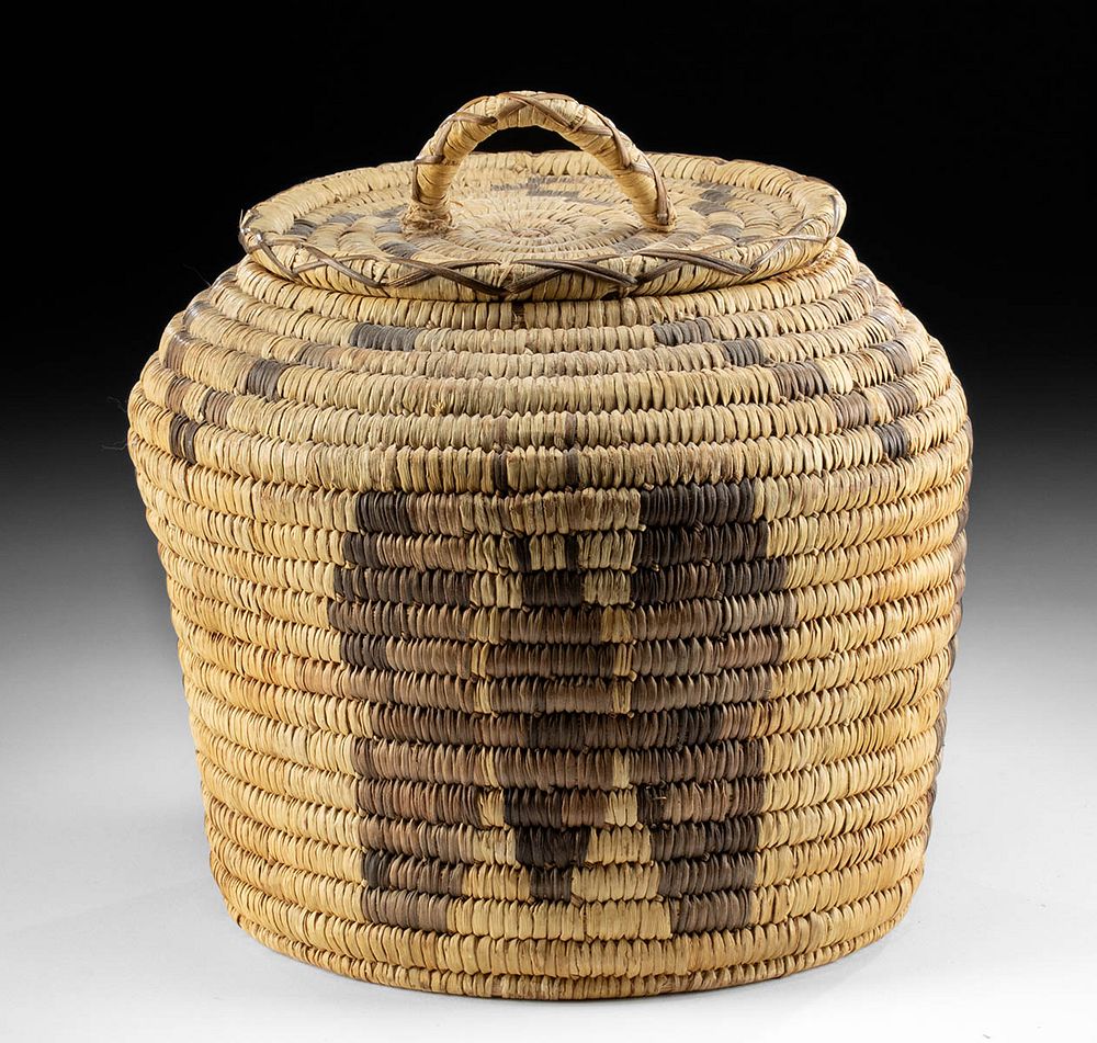 Appraisal: Native American Fiber Basket w Butterfly Motif s Native American