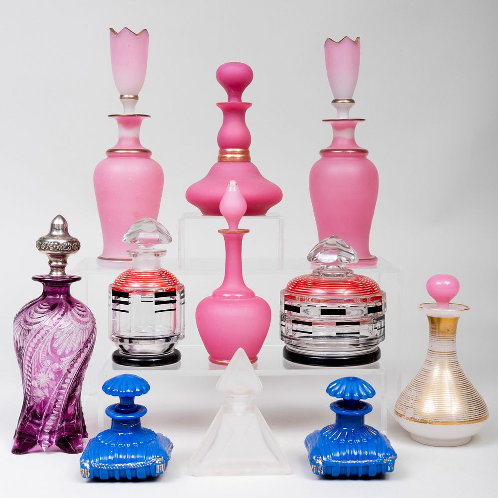 Appraisal: Group of Opaque and Cut-Glass Scent Bottles Comprising A pair