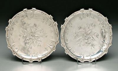 Appraisal: Pair sterling footed trays round with scroll border strawberry decoration