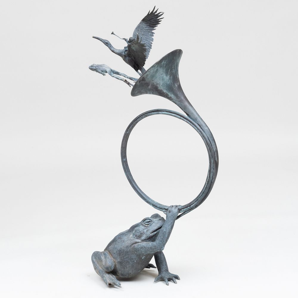 Appraisal: Bronze Model of a Frog with a French Horn Issuing