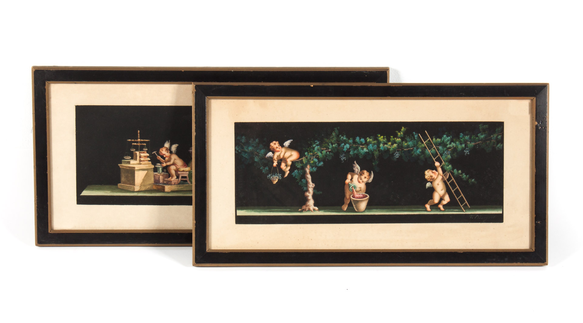 Appraisal: Vicenzo Bisogno Pair of putti themed gouaches Vicenzo Bisogno Italian