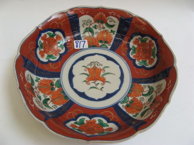 Appraisal: JAPANESE IMARI PORCELAIN CENTER BOWL hand painted with panels of