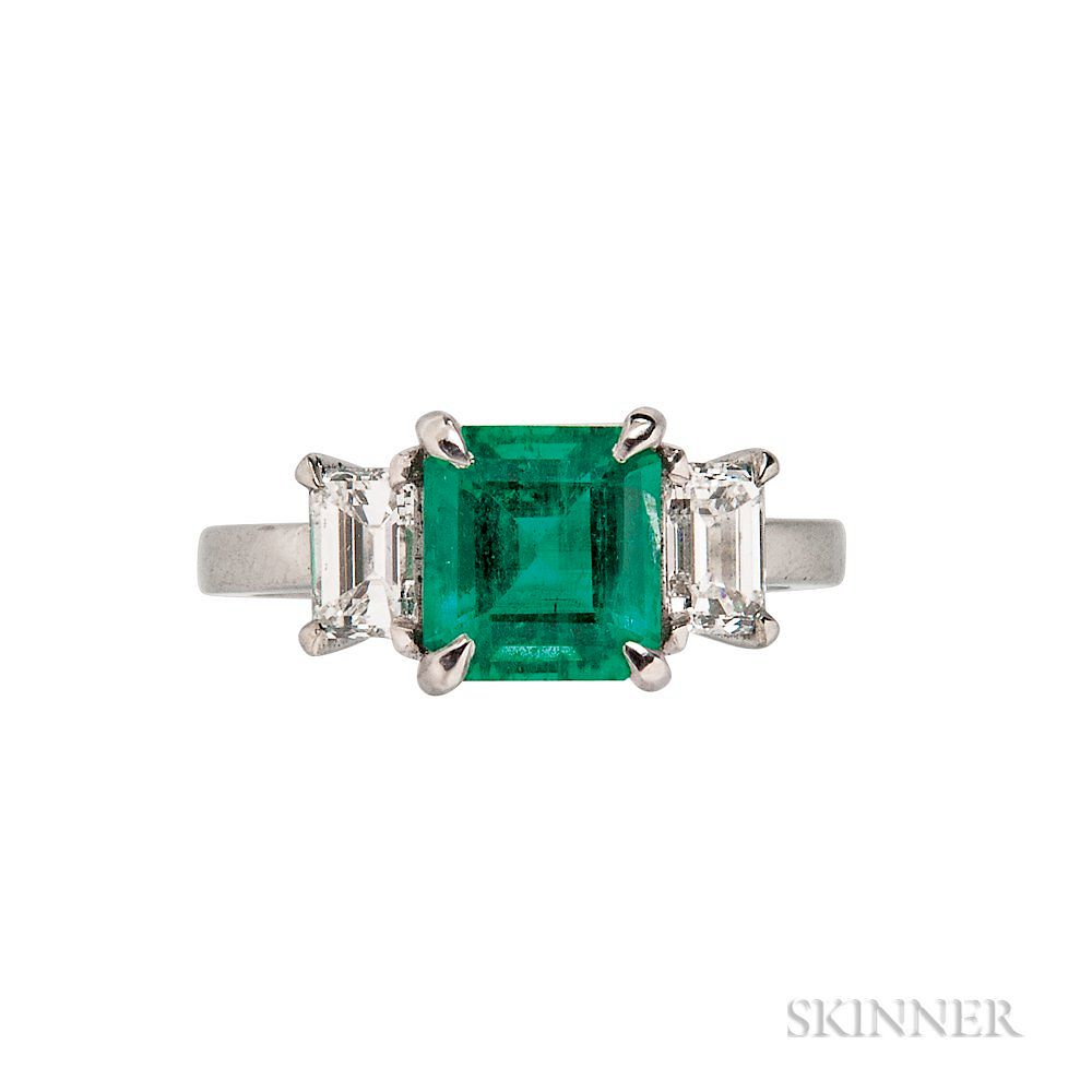 Appraisal: Platinum Emerald and Diamond Ring Platinum Emerald and Diamond Ring