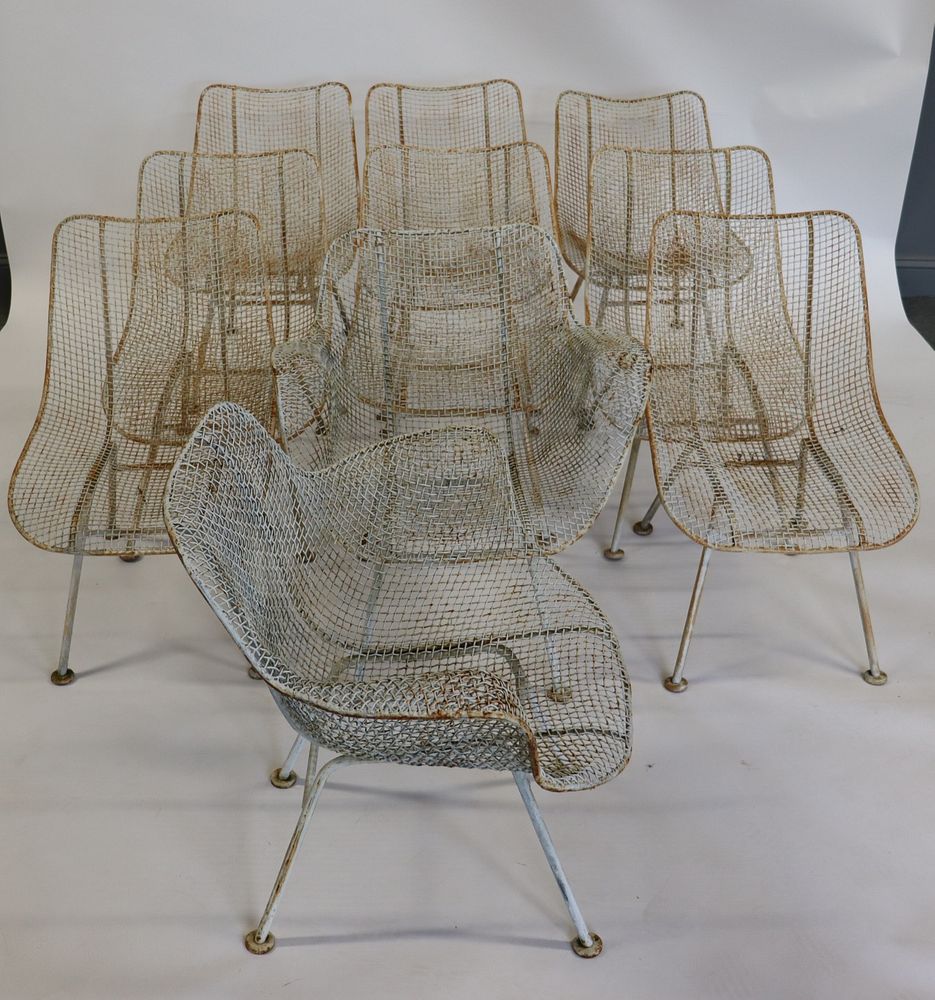 Appraisal: Midcentury Woodard Sculptura Wire Chairs To include arm x d