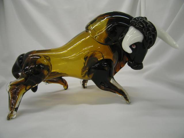 Appraisal: South Jersey Art Glass Bull Figurine amber to brown white