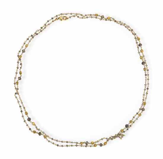 Appraisal: An Karat Yellow Gold and Diamond Bead Necklace containing rose