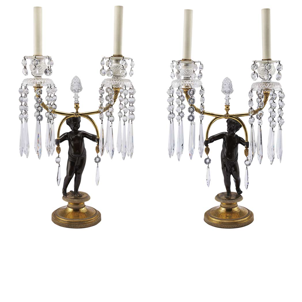 Appraisal: Pair of Regency Gilt and Patinated-Bronze Two-Light Candelabra th Century