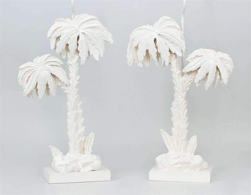 Appraisal: PAIR OF WHITE PAINTED PALM-FORM LAMPS x x in Condition