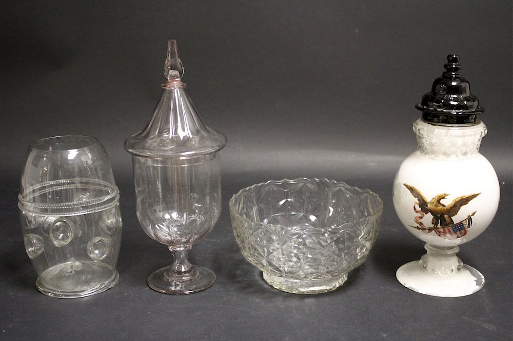 Appraisal: Various American Glass Items th th C Blown covered pedestal