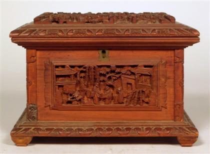 Appraisal: Chinese carved sandalwood tea caddy th century