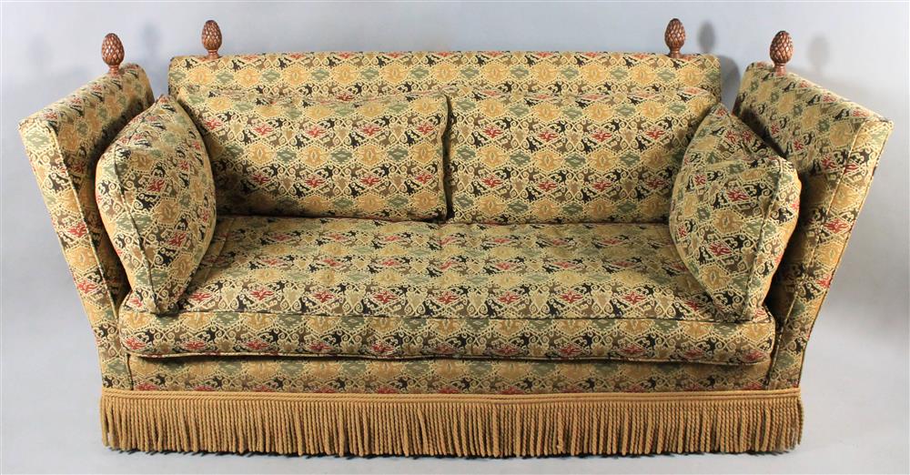 Appraisal: KNOLE STYLE SOFA PROBABLY EDWARD FERRELL WITH WOOD PINECONE FINIALS