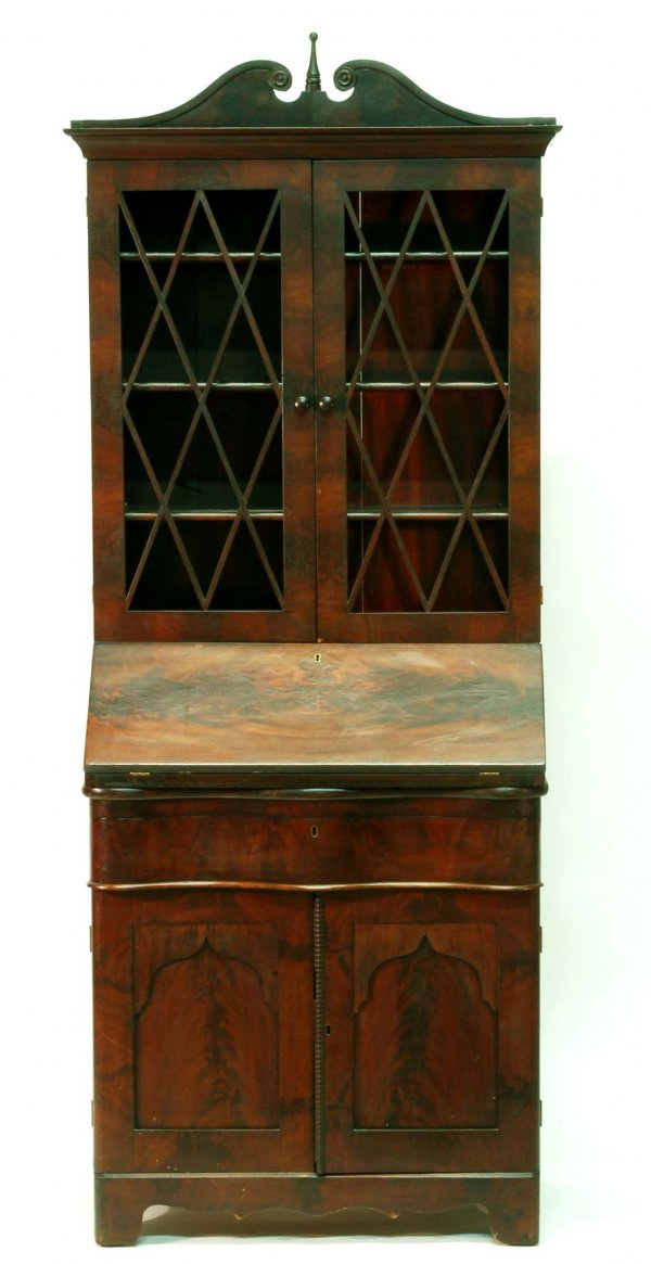 Appraisal: Drop front secretary desk Book case top with two glass