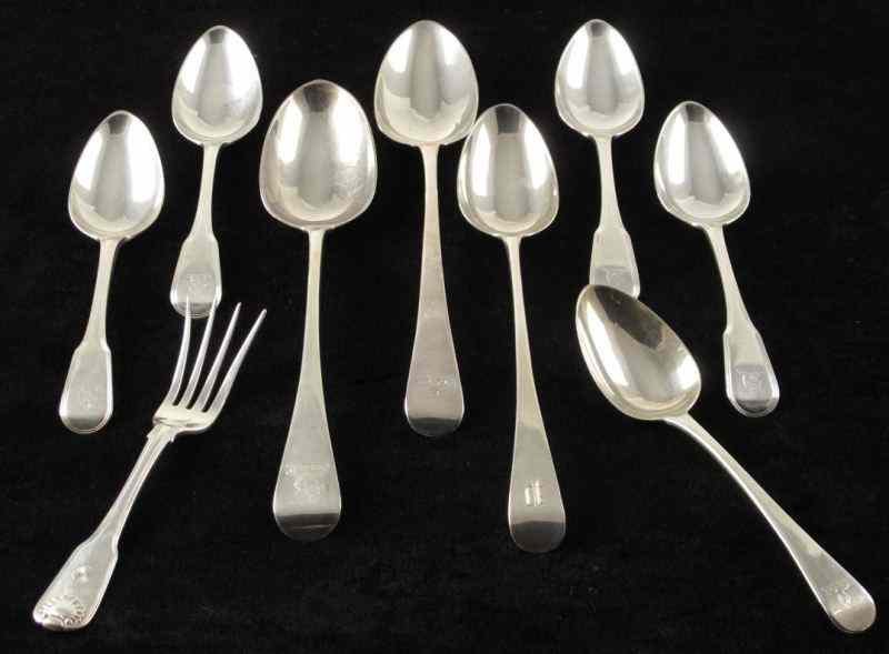 Appraisal: Group of English Silver Flatwareincluding Georgian stuffing spoons Victorian stuffing