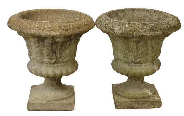 Appraisal: lot of Cast stone campagna-form garden urns having flared rim