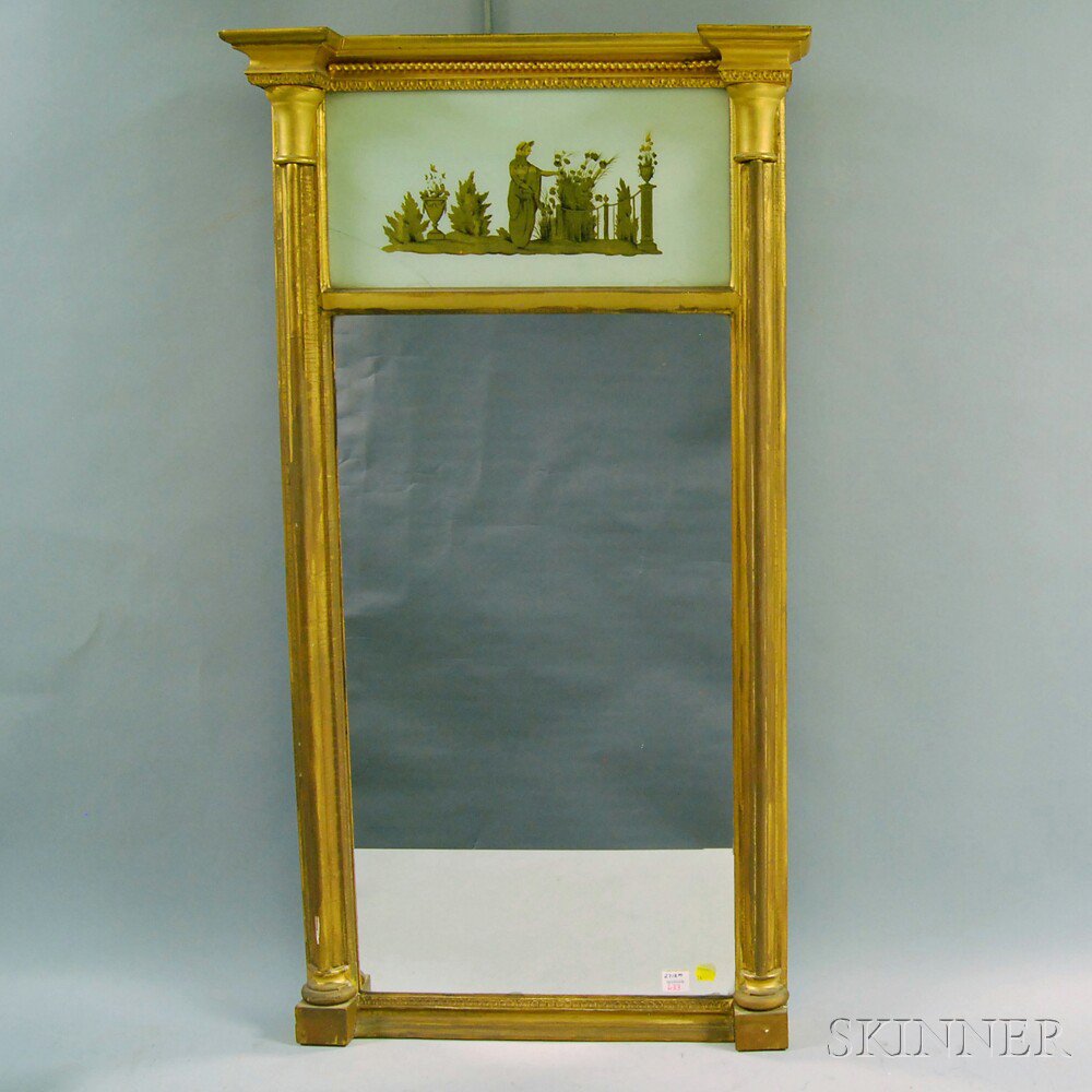 Appraisal: Federal Gilt Eglomise Mirror America early th century the molded