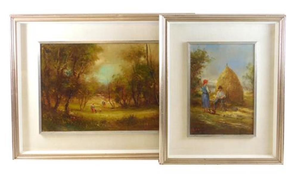 Appraisal: Two pastoral oils on canvas both in shadow box frames