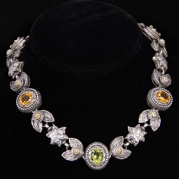 Appraisal: Contemporary Designer Sterling Silver Chunky Figural Flower Link Choker Necklace