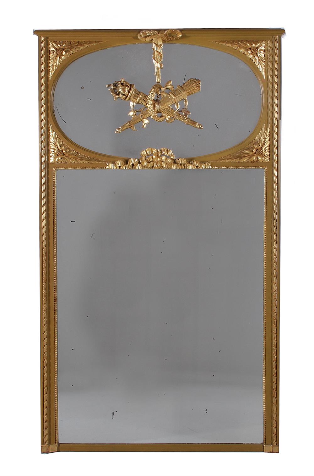 Appraisal: Louis XVI style carved giltwood trumeau mirror th century molded