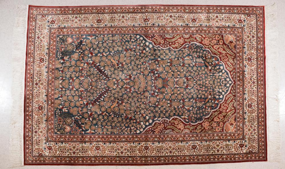 Appraisal: FINE HAND KNOTTED ORIENTAL SILK CARPET Persian Qum design -line