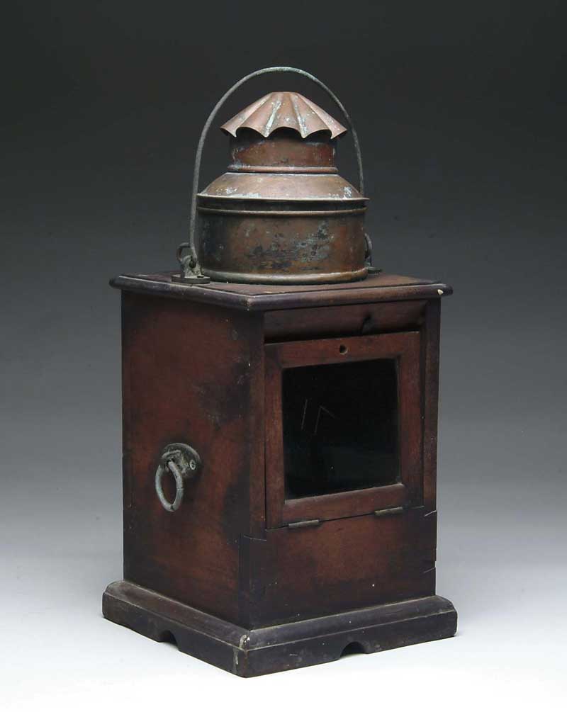 Appraisal: EARLY SHIP S WOOD AND COPPER BINNACLE Dovetailed case in