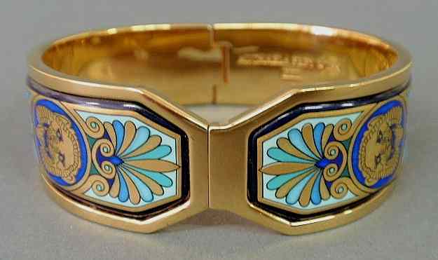 Appraisal: Michaela Frey Wien Austria vintage enameled hinged cuff bracelet marked