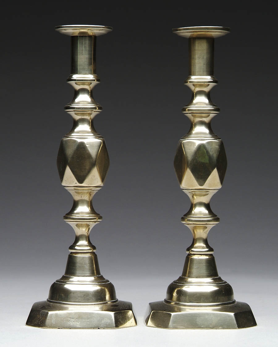 Appraisal: EXCEPTIONAL PAIR OF TALL BRASS CANDLESTICKS IN THE KING OF