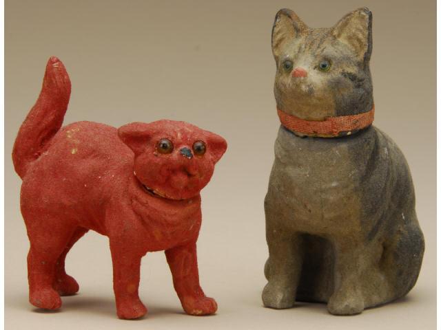 Appraisal: Lot Two Cat Candy Containers Germany ca both flocked and