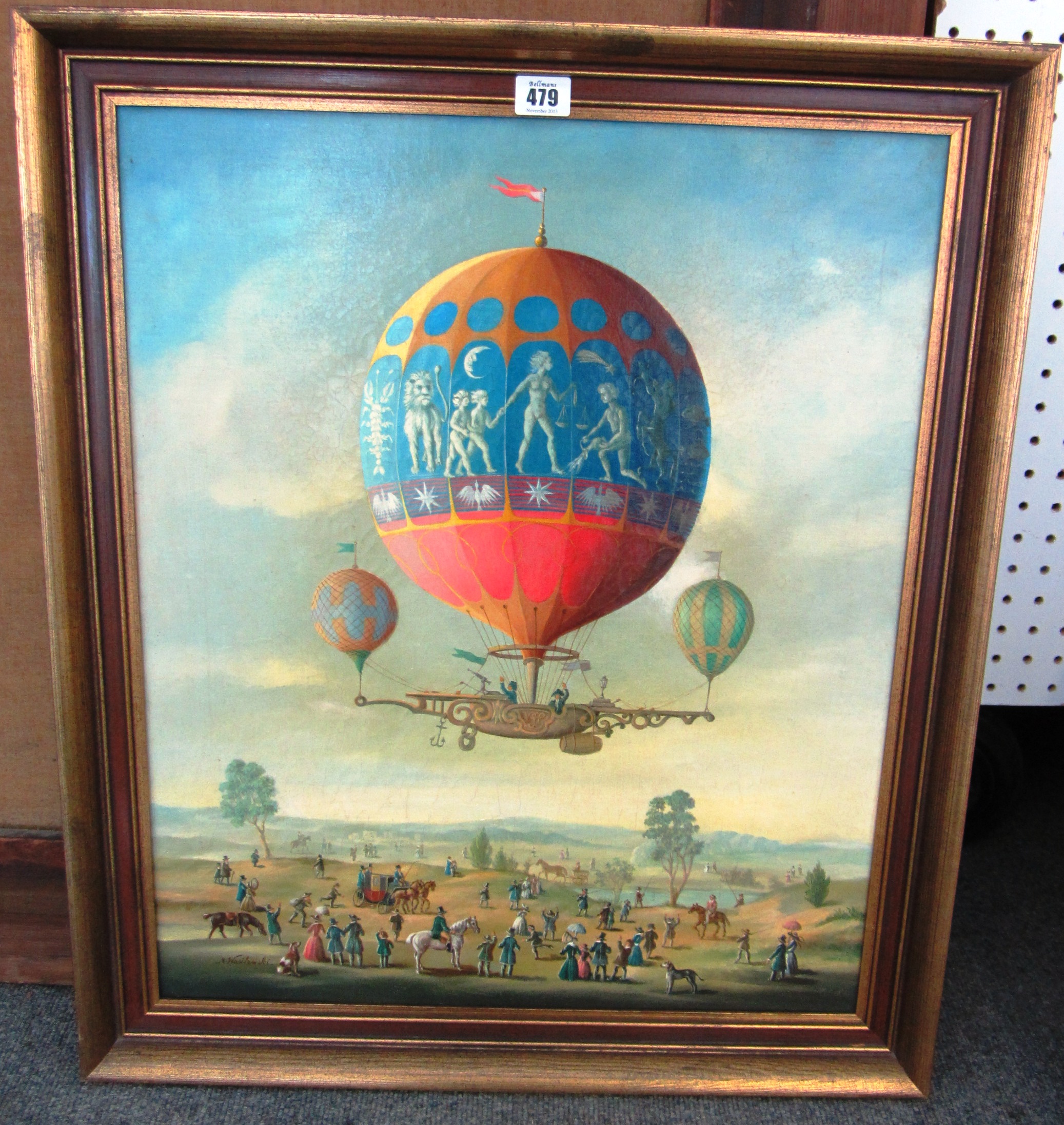 Appraisal: M Wasilewski th century Hot air balloon over a park